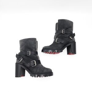 Christian Louboutin Viyonce 70 Grey Suede Shearling Trek Ankle Boots EU 37.5